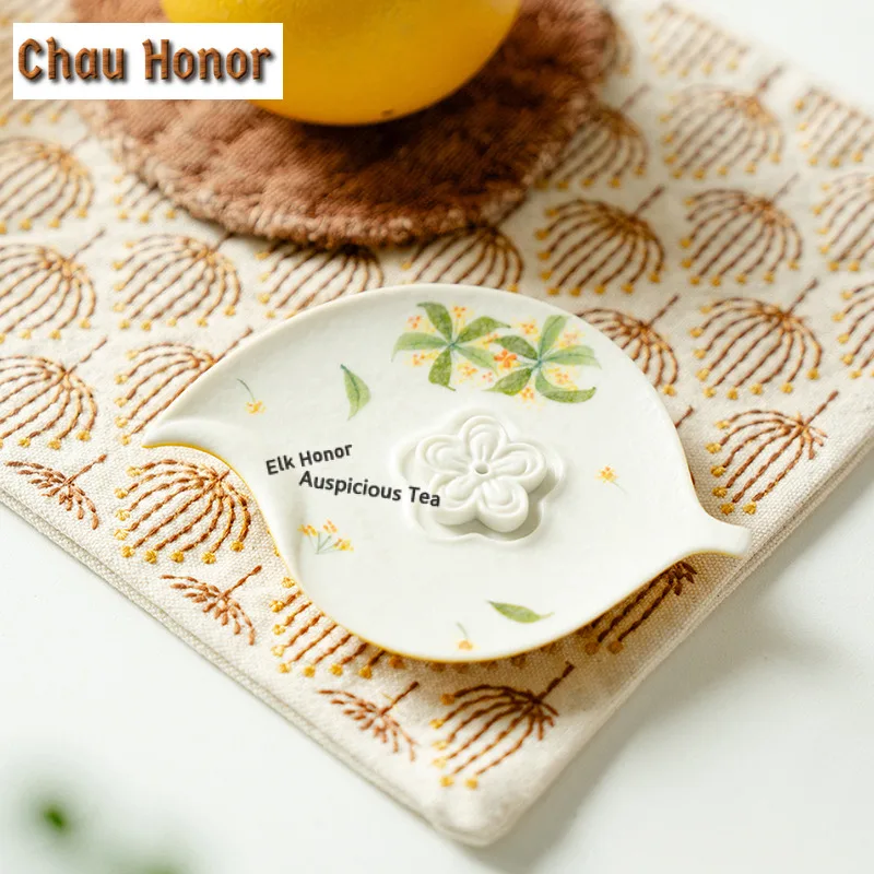 Hand-painted Osmanthus Fragrans Leaf-shaped Incense Holder Incense Smoke Waterfall Incense Burners Aromatherapy Censer Tea Craft