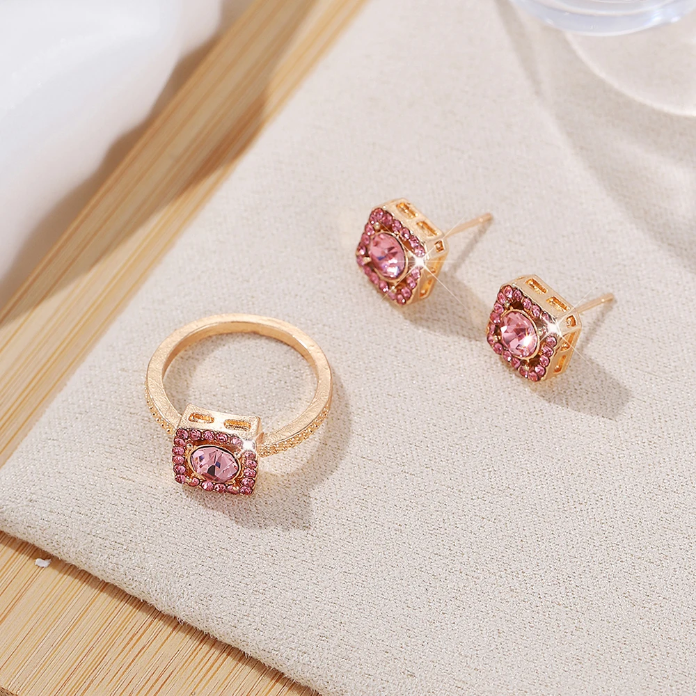 مجموعة مجوهرات مكعبة فاخرة قطعة واحدة، قلادة نسائية أنيقة، مجموعة أقراط وخاتم، هدية مثالية لعيد الحب، هدية عيد الميلاد، ثنائية #6