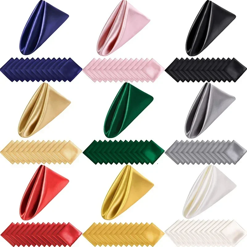 

12pcs 40x40cm Satin Square Napkins Hemstitched Fabric Soft Napkin Table Dinner Napkins For Wedding Party Kitchen Napkins