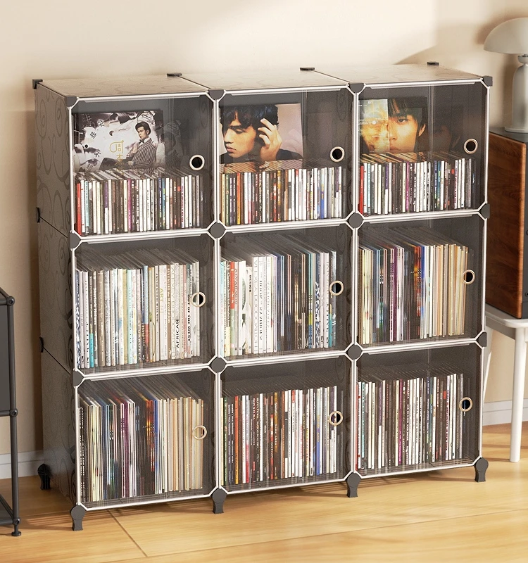 12-Inch Vinyl Record Holder Album Old Record  Cabinet Bookshelf Classification Display Cabinet Black Plastic Storage Organizer