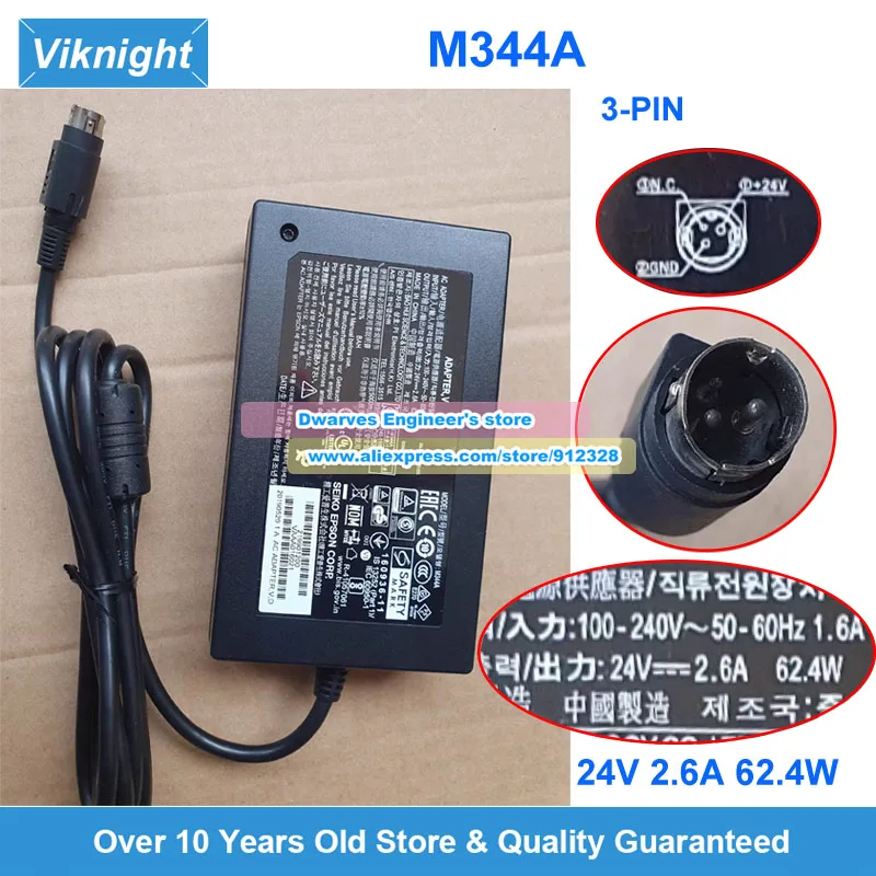24V 2.6A 62.4W Power Adapter M344A For Epson Printer Power Supply 3-PIN