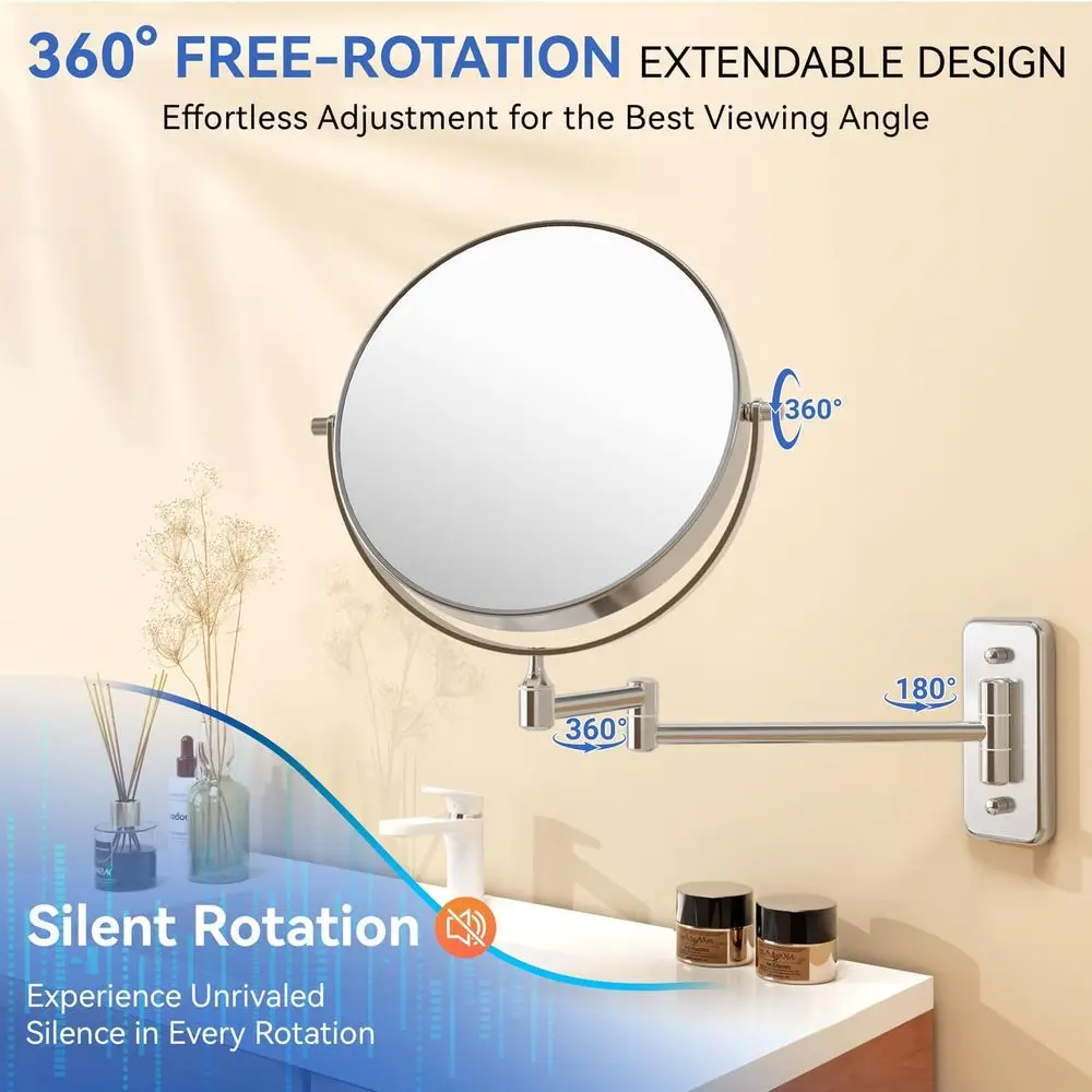 8 Miroir de maquillage mural double face 20X avec 360 °   Bras et pince à épiler rotatifs, finition chromée