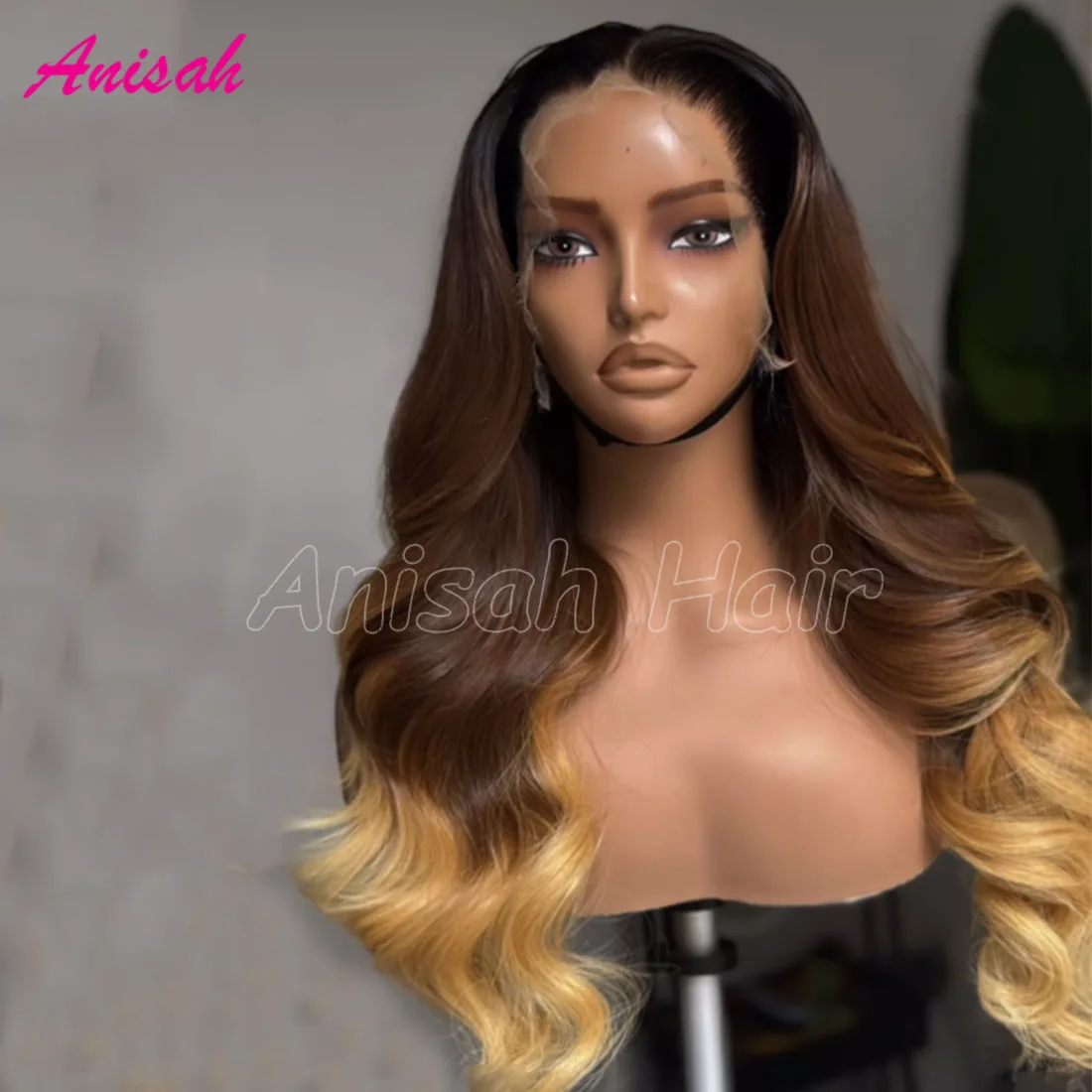 

Парик с эффектом омбре: коричневый с медово-блондовыми оттенками, волнистая прическа, прозрачный кружевной фронт 13x4, цветные парики из натуральных волос, готовые к носке для женщин.