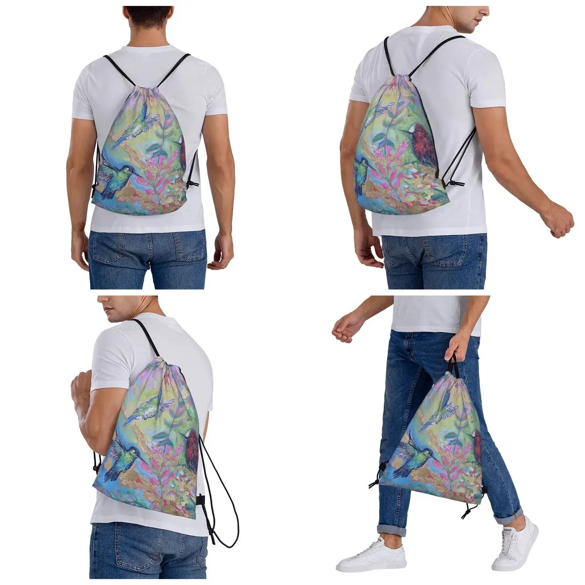 Hummingbirds In Lipstick Plants Backpacks Casual Drawstring Bags Storage Bag Book Bags for Man Woman School