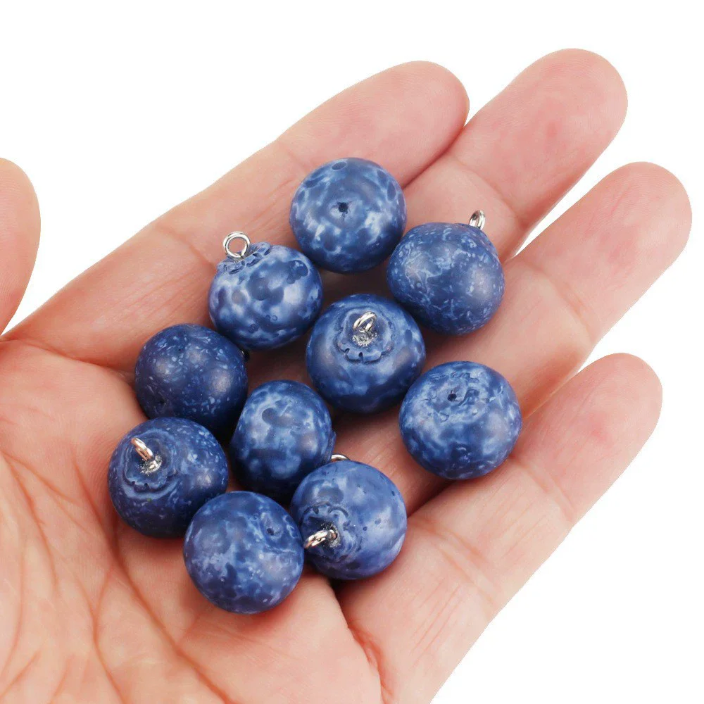 5Pcs 15MM 3D Small Blueberry Resin Charms Cute Simulated Fruits Beads Pendant For DIY Earring Necklace Jewelry Make Accessories