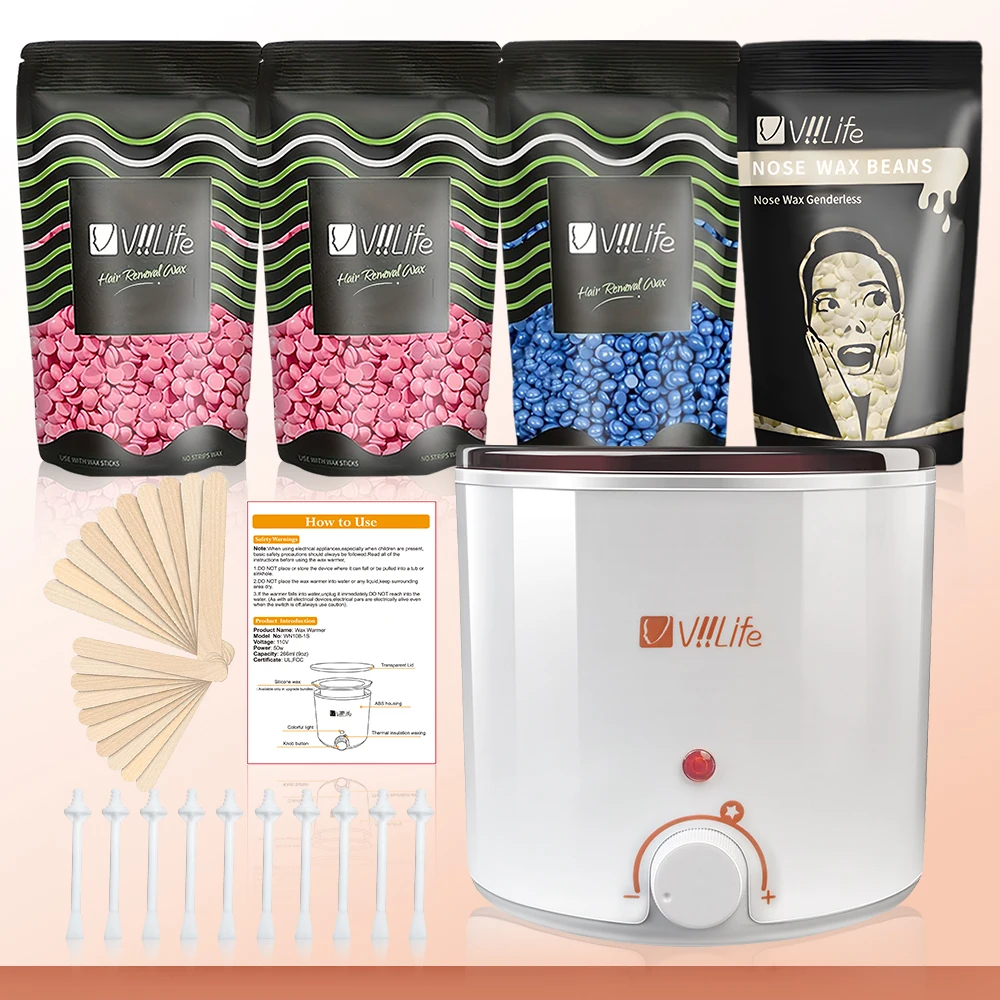 Viilife Small White Pot Wax Beans Hair Removal Set, Body Care Set. Apply and Peel Off for Smooth Skin.