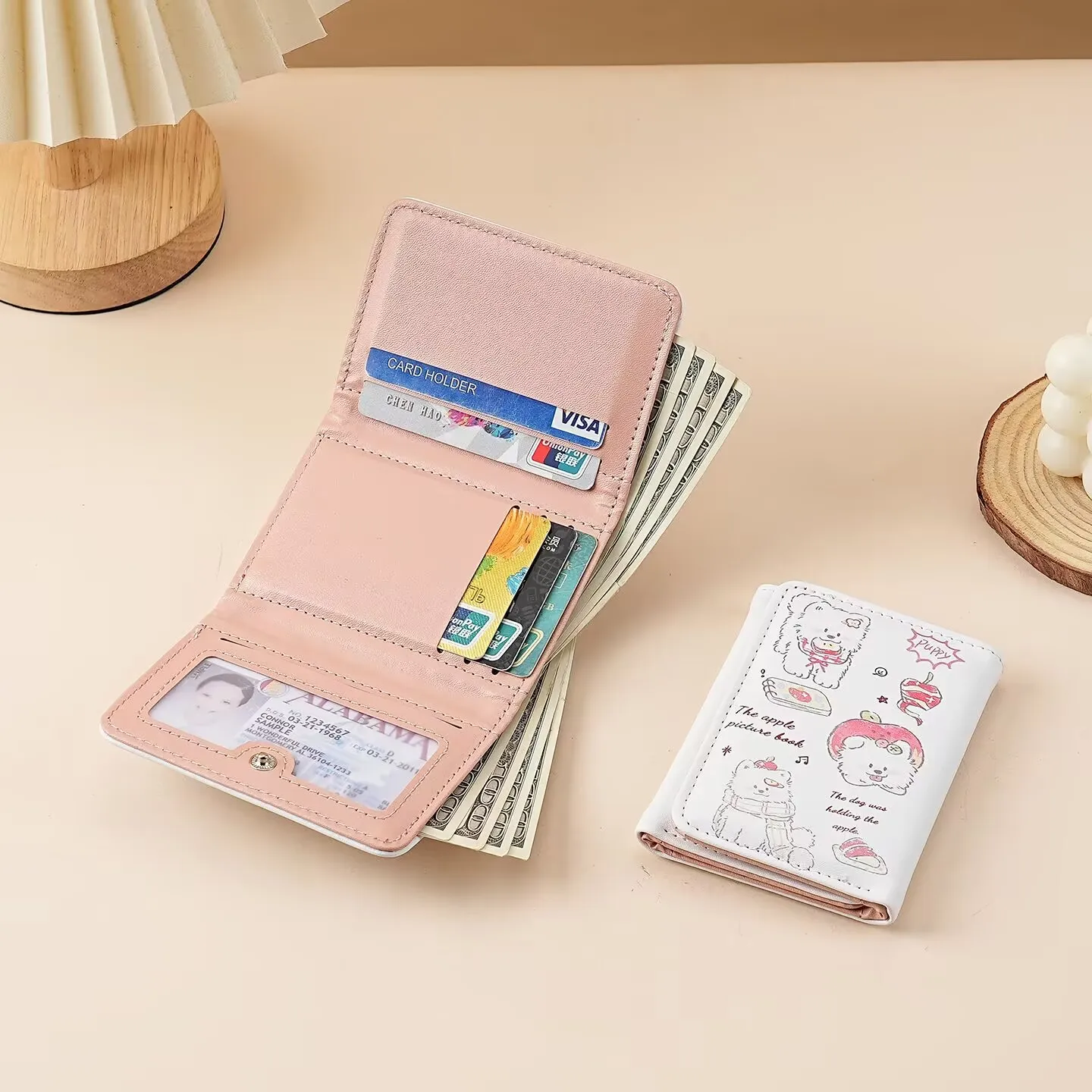 جديد للطي Trifold محفظة قصيرة أنثى لطيف الكرتون الاتجاه الأصلي بسيط صغير سليم طالب عملة كليب