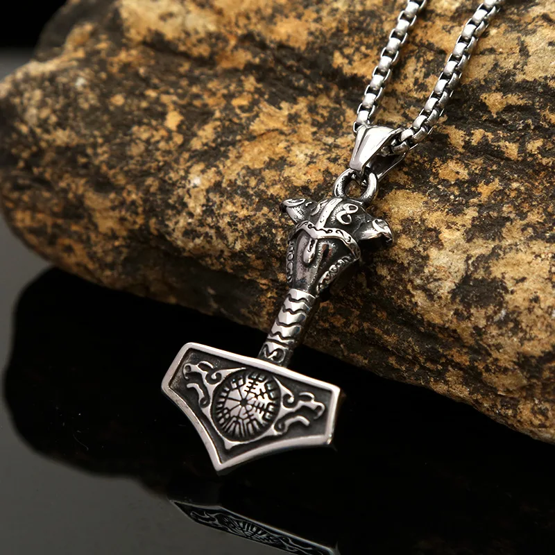 100pcs/lot titanium steel non fading jewelry wholesale stainless steel Thor hammer men's necklace Viking mount crow Celtic penda