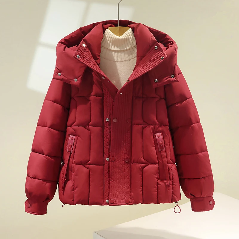 

Женская утепленная хлопковая куртка-пуховик 2025 года, новая зимняя модель, свободного кроя, с капюшоном, в корейском стиле, с длинными рукавами, на молнии