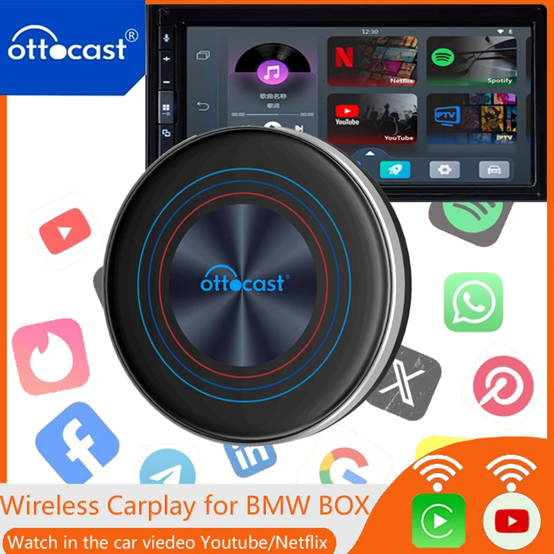 Ottocast Android 13 Ai Box Wireless Carplay Adapter Google Play Store Netflix Youtube IPTV Multimedia Video Box for BMW ID6-ID9