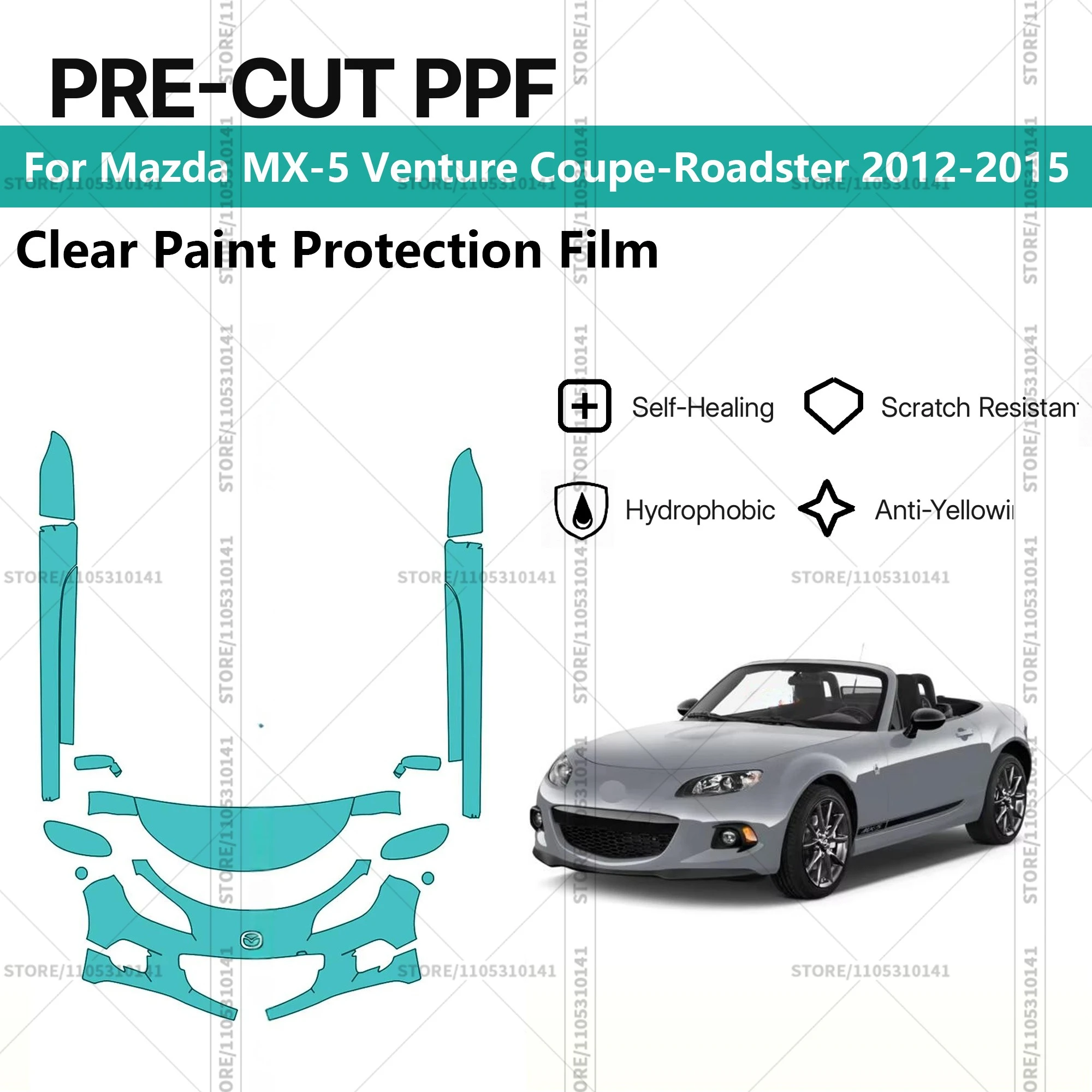 

Предварительно нарезанная прозрачная защитная пленка PPF для автомобилей Mazda MX-5 Venture Coupe-Roadster 2012-2015