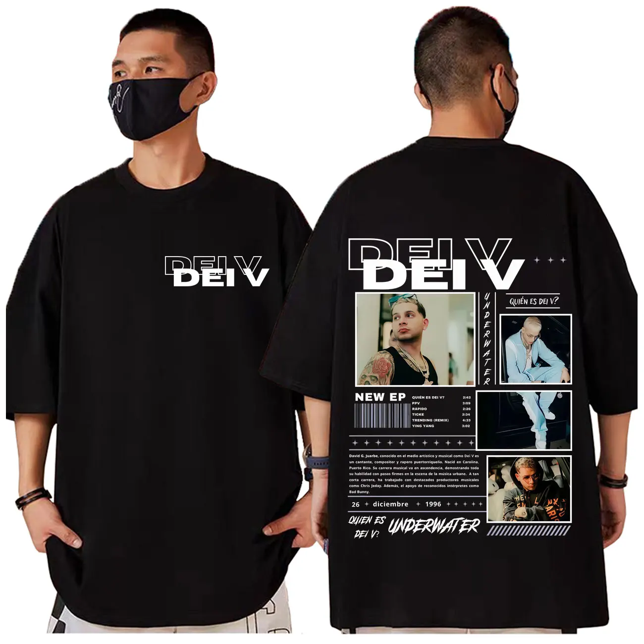 

Rapper Dei V Quien Es Dei V Album Merch T Shirt Men Women Clothing Fashion Hip Hop T-shirts Summer High Quality Cotton T Shirts