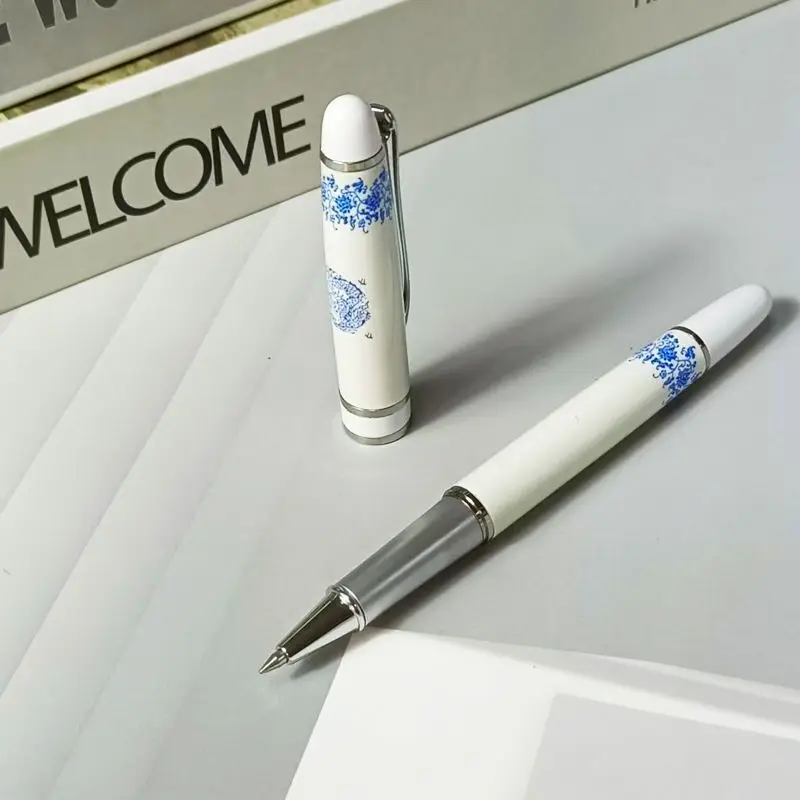 Devin Ballpoint Pen High Aesthetic Metal Durable Blue And White Porcelain Fountain Pen Chinese Style Office Signature Pen
