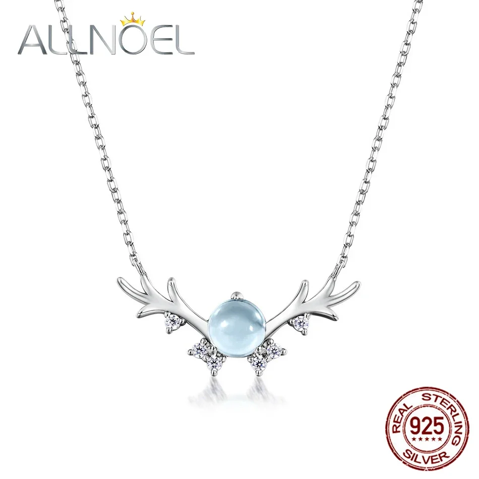 ALLNOEL Natural Sky Blue Topaz 925 Sterling Sliver Necklace For Women Unicorn Antlers Elegant Anniversary Gifts Fine Jewelry