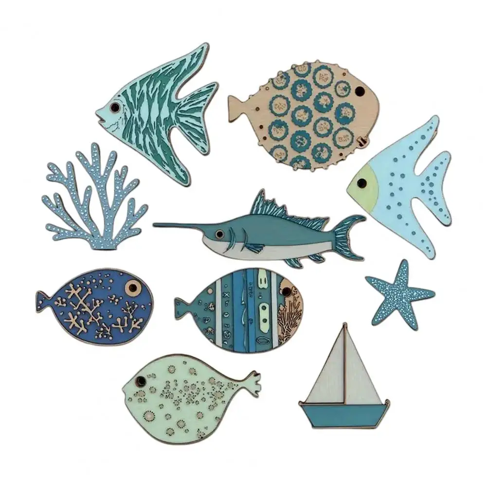 

10 Pcs Wood Nautical Wall Decor Rustic Beach Theme Fish Starfish Sailboat Coral Wall Art Coastal Ocean Hanging Sculpture Rustic