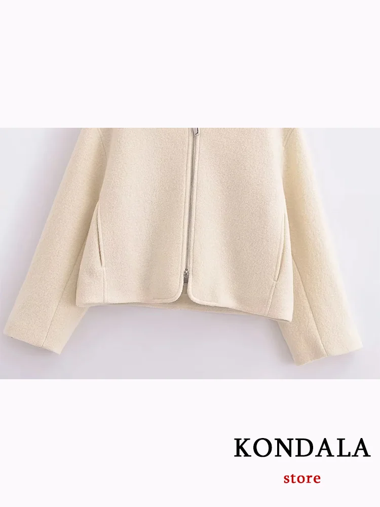 KONDALA Casual Vintage Chic Solid Women Suit Turn-down Collar Zipper Short Jackets Loose Skirt Fashion 2024 Autumn Winter Sets