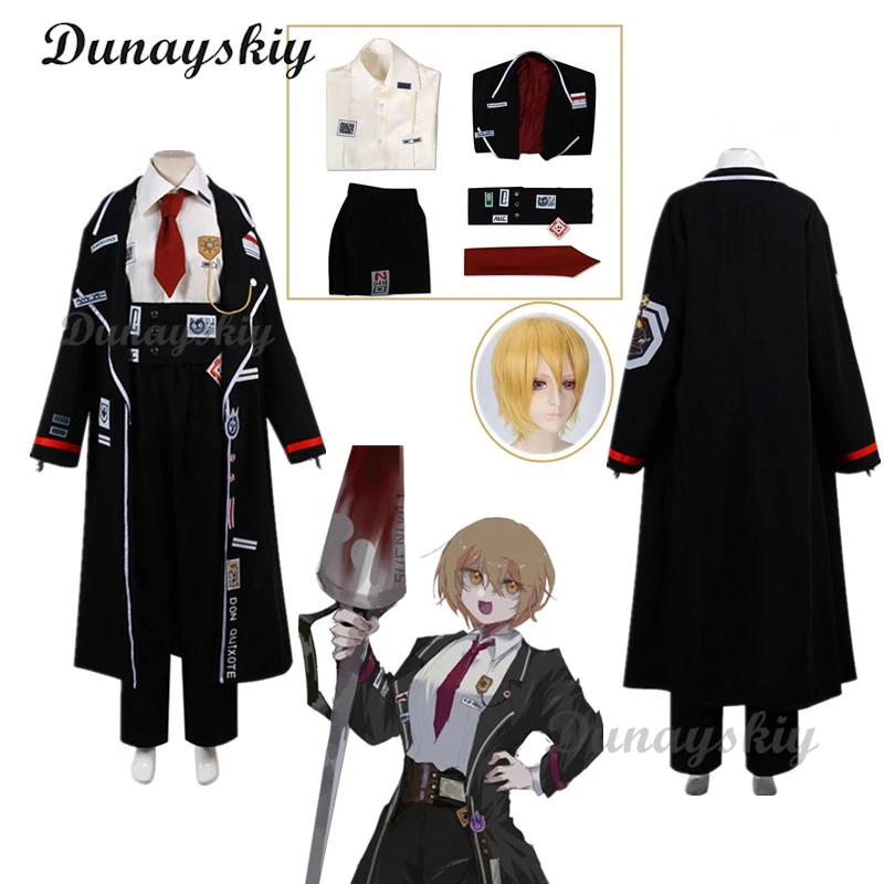 Game Limbus Company Uniform Don Quixote Cosplay Costume Black Uniform Top Pants Coat Prop Halloween Carnival Party Disguise Suit