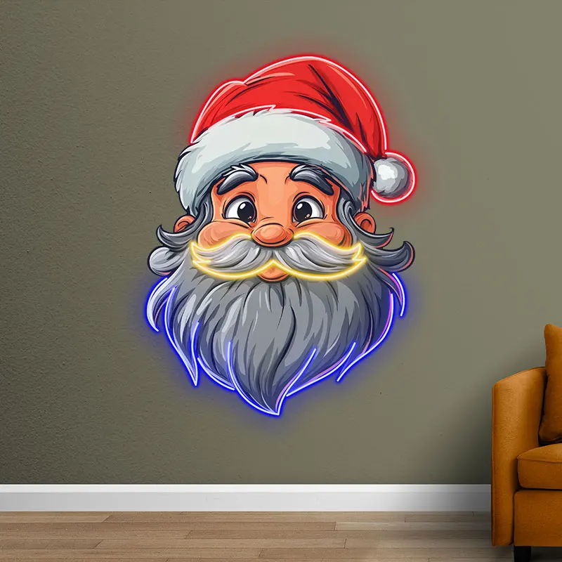 Christmas Santa Claus Gray Beard Neon Sign, Creative Wall Hanging Neon Light, Christmas Gift Decor Light