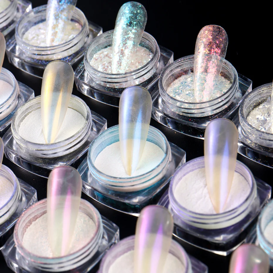 Polvo de ópalo Aurora para uñas, escamas de Hada, perla, purpurina, espejo camaleón, frotamiento, pigmento cromado, polvo para manicura, decoración de Arte de uñas DIY