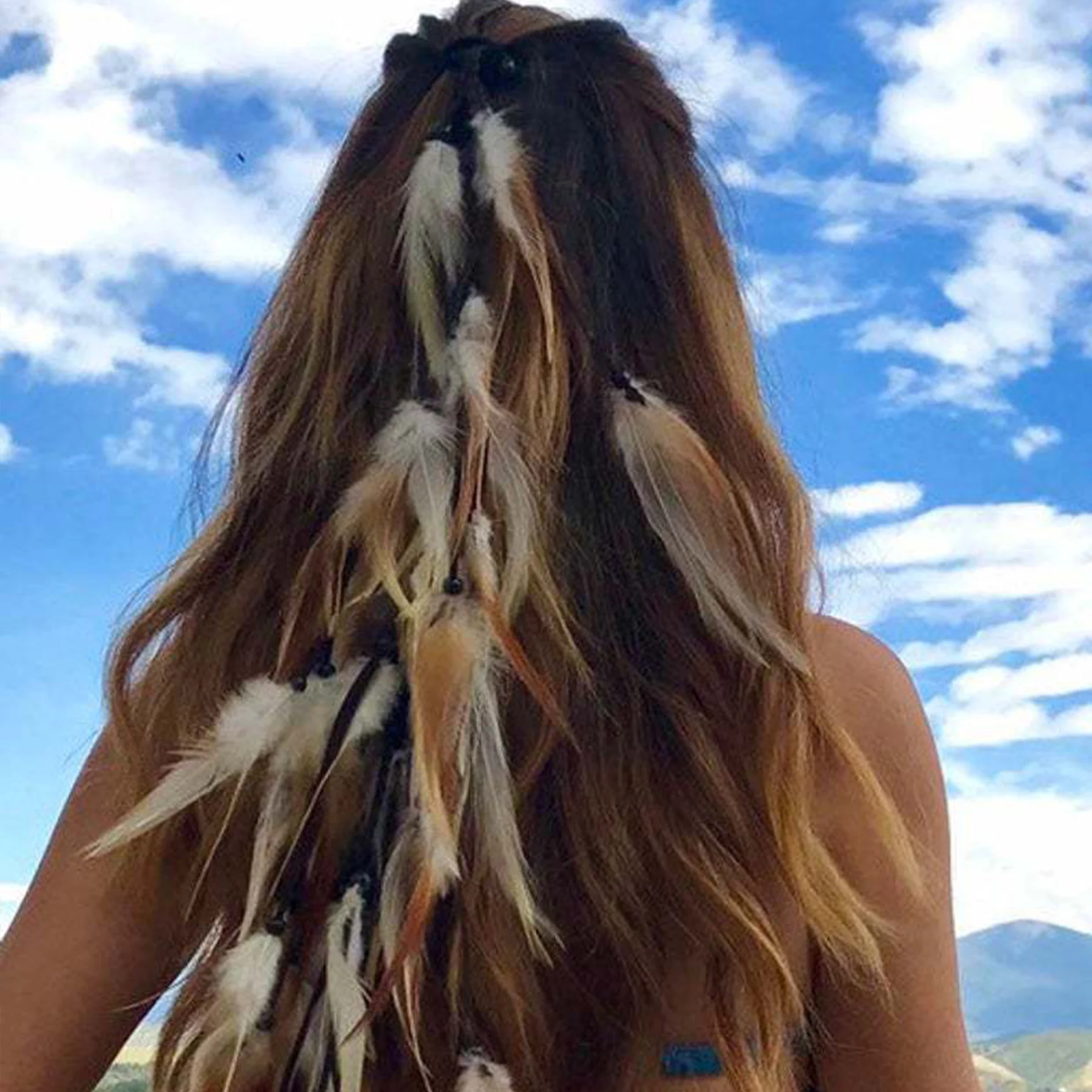 

The Elastic Hair Band Rubber Band Hair Accessories Headband Weave Rope Feather Wood Bead Headdress for Women Famela Accessory