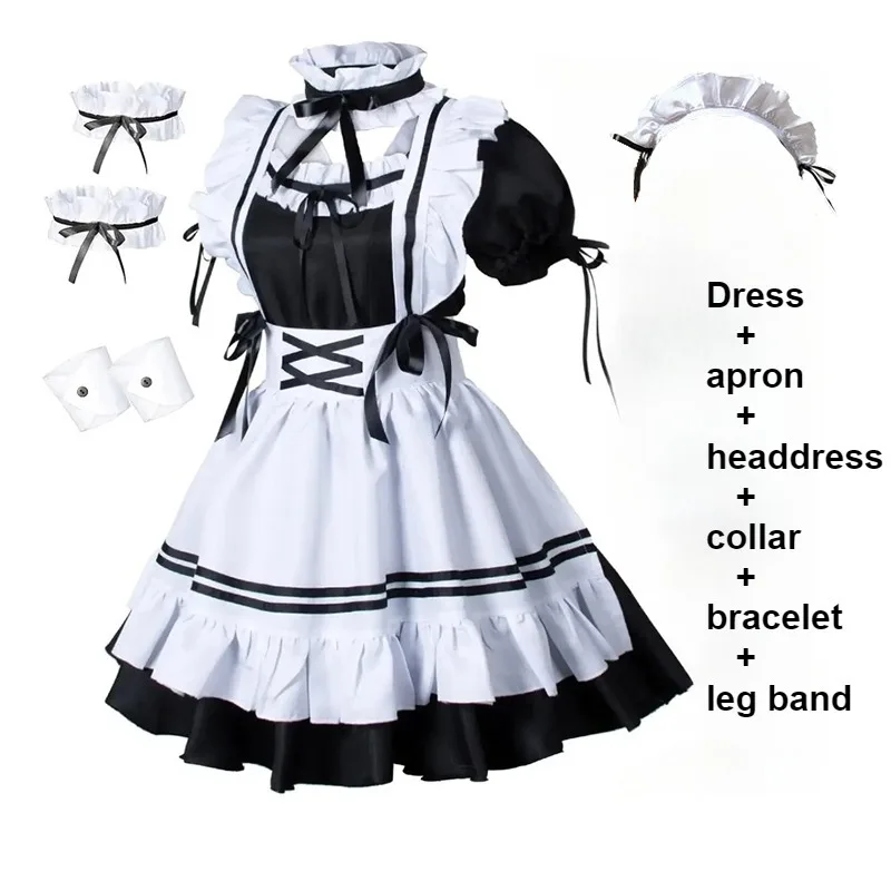 6pcs/set Cute Maid Dress Everything Cosplay Set Sweet Kawaii Japanese Dress Festival Party Anime Carnival Dress Up Lolita Dress