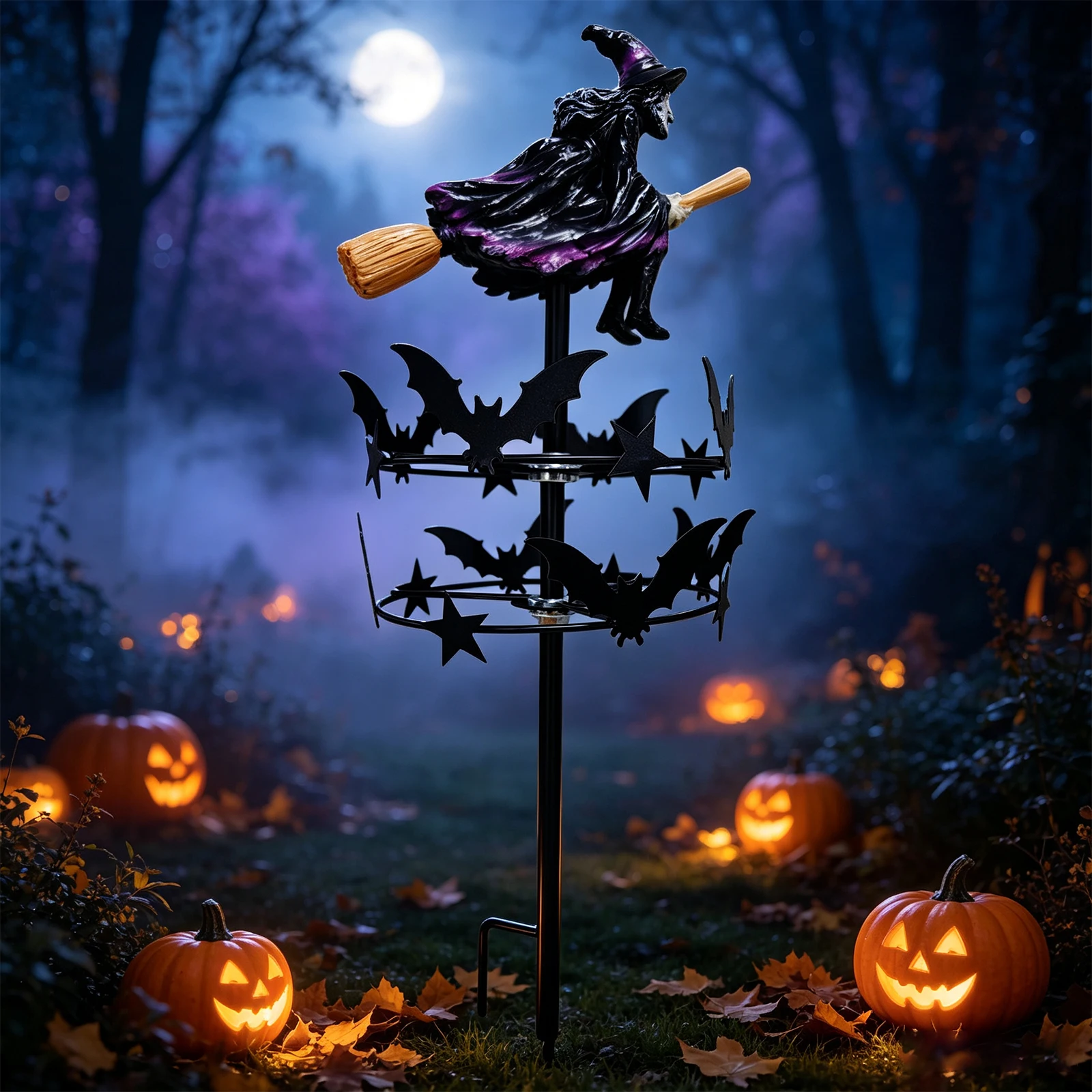 Mystery Witch Garden Wind Spinner Weather Resist Halloween Lawn Ornament for Garden Patio Pathway Fall Decorations
