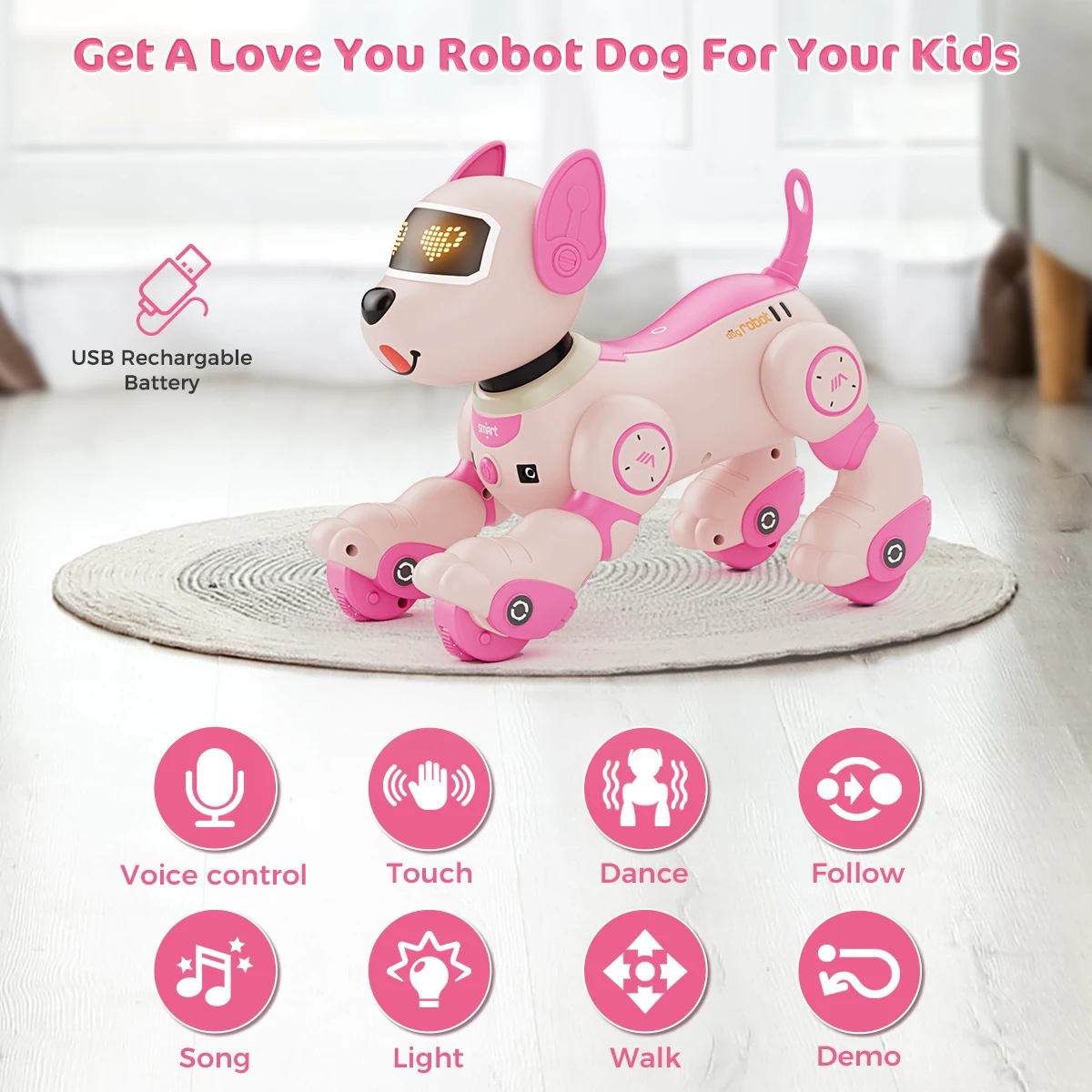 VATOS-Robot Chien Jouet pour Enfants, Télécommande, Capteur Tactile Animal de Compagnie, Mode 20 +, Jouet Chiot pour Enfants, Bol, Voix 2.4GHz