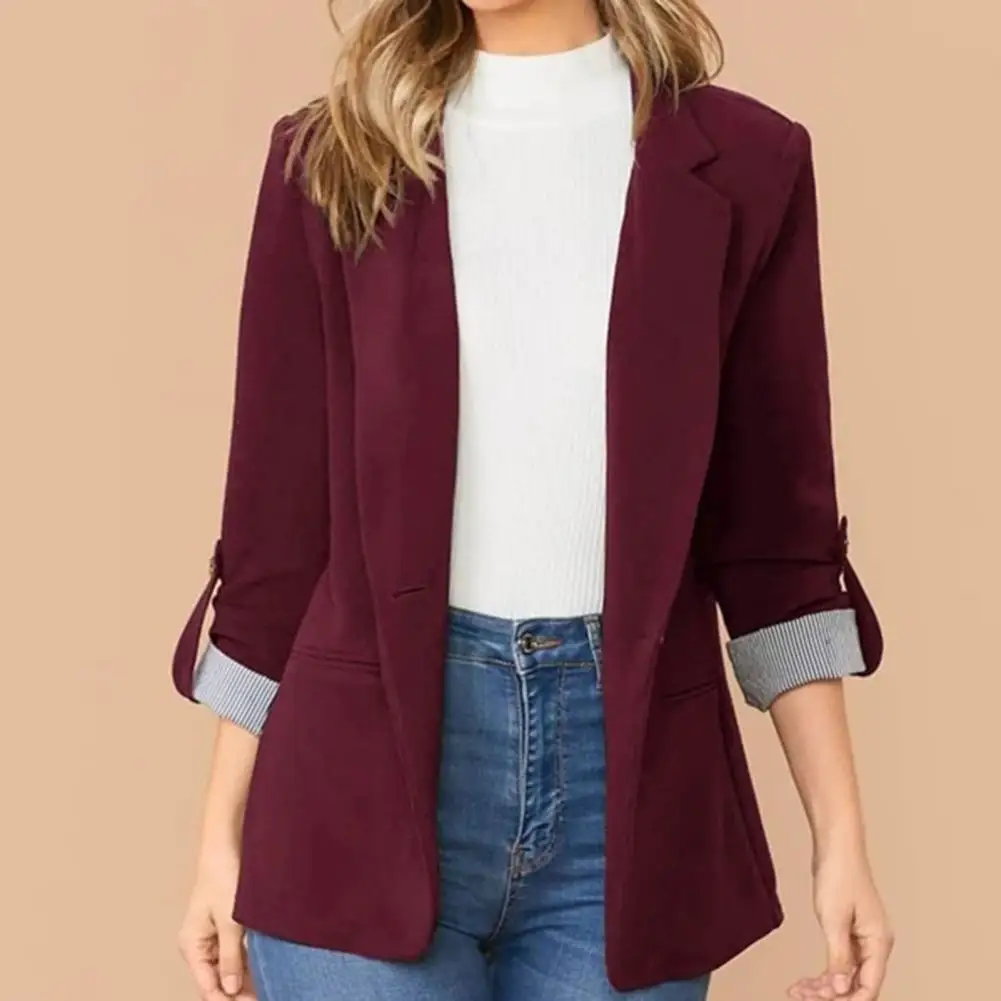 Blazer rojo de manga larga para mujer, chaqueta ajustada con bolsillos, Tops de oficina, traje, 2024