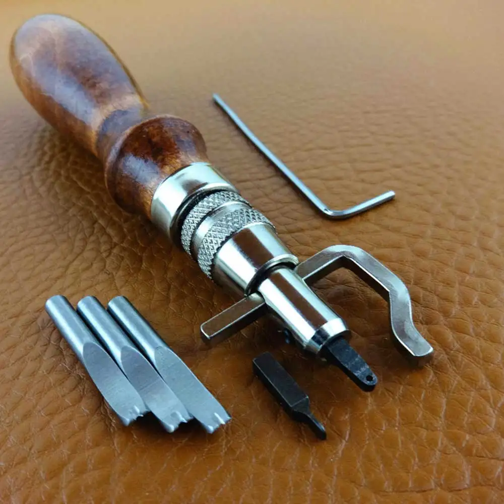 5 in 1 Pro Leather Craft Edge Press Kit Adjustable Stitching and Grover Crease Leather Stitching Tool Sewing Tools