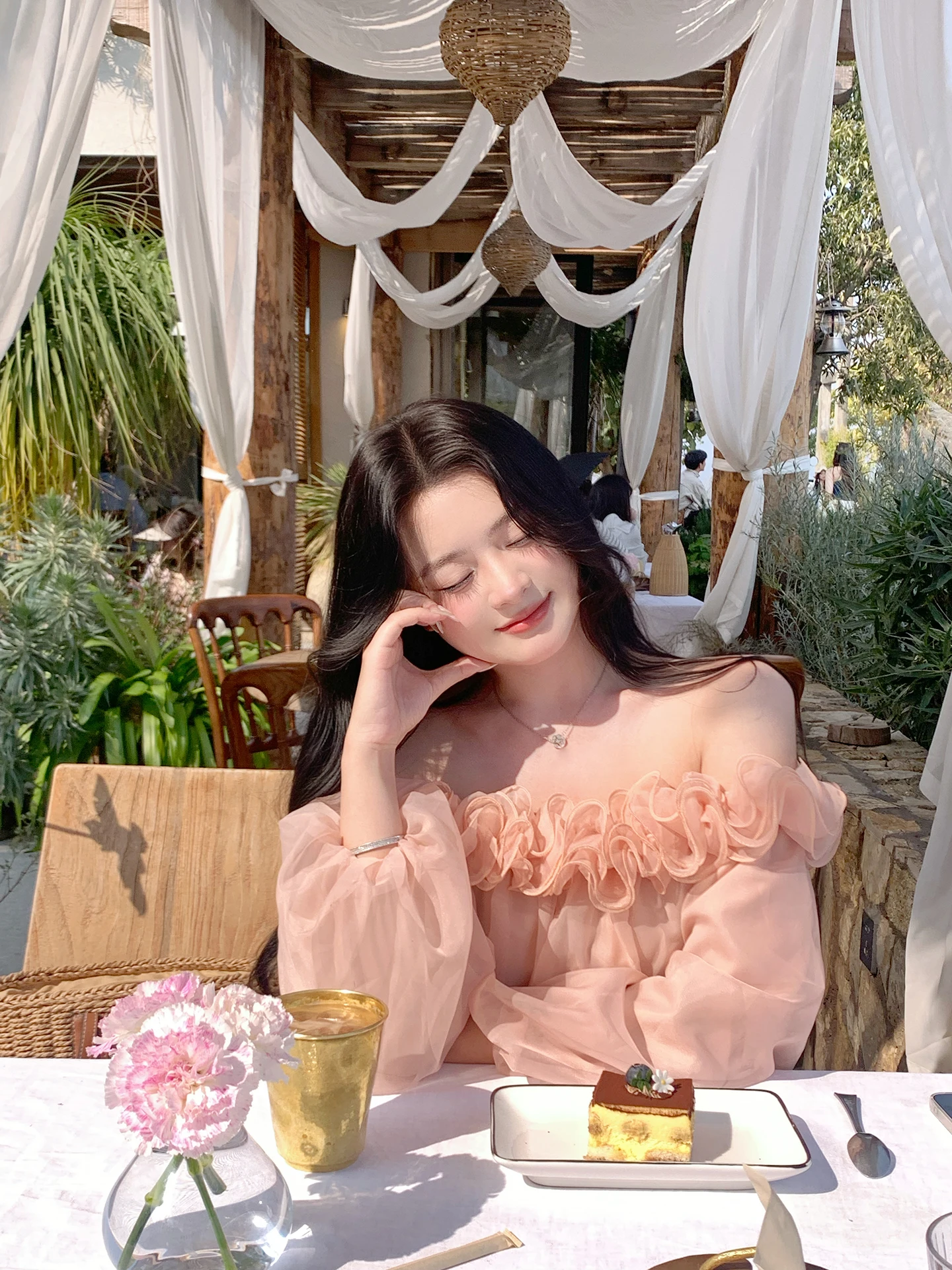 

Pink 3D Lace Trim Long Sleeve Women's Chiffon Shirt Elegant Sweet High-End Feeling Spring Fashion Casual Loose Fit Top