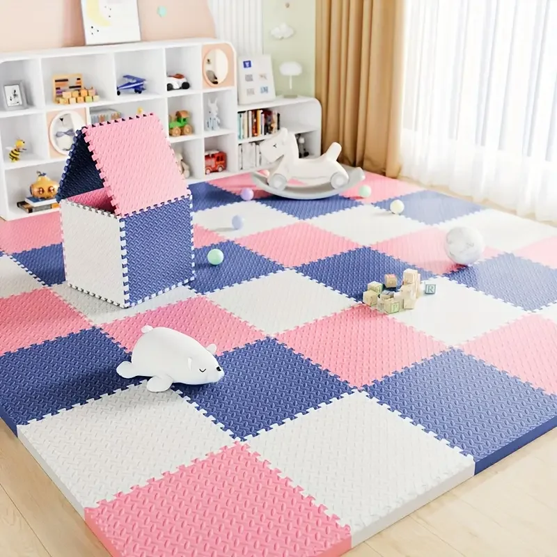 6/12 Pcs Children's Foam Flooring EVA Interlocking Non Slip Patchwork Mats Thick Solid Color Play Mats Soft Non Toxic Floor Mats view 3