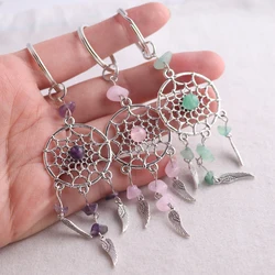 3pcs/set  Minimalist And Personalized Natural Crystal Gravel Dream Catcher Life Tree Wings Keychain Pendant Gift Accessory