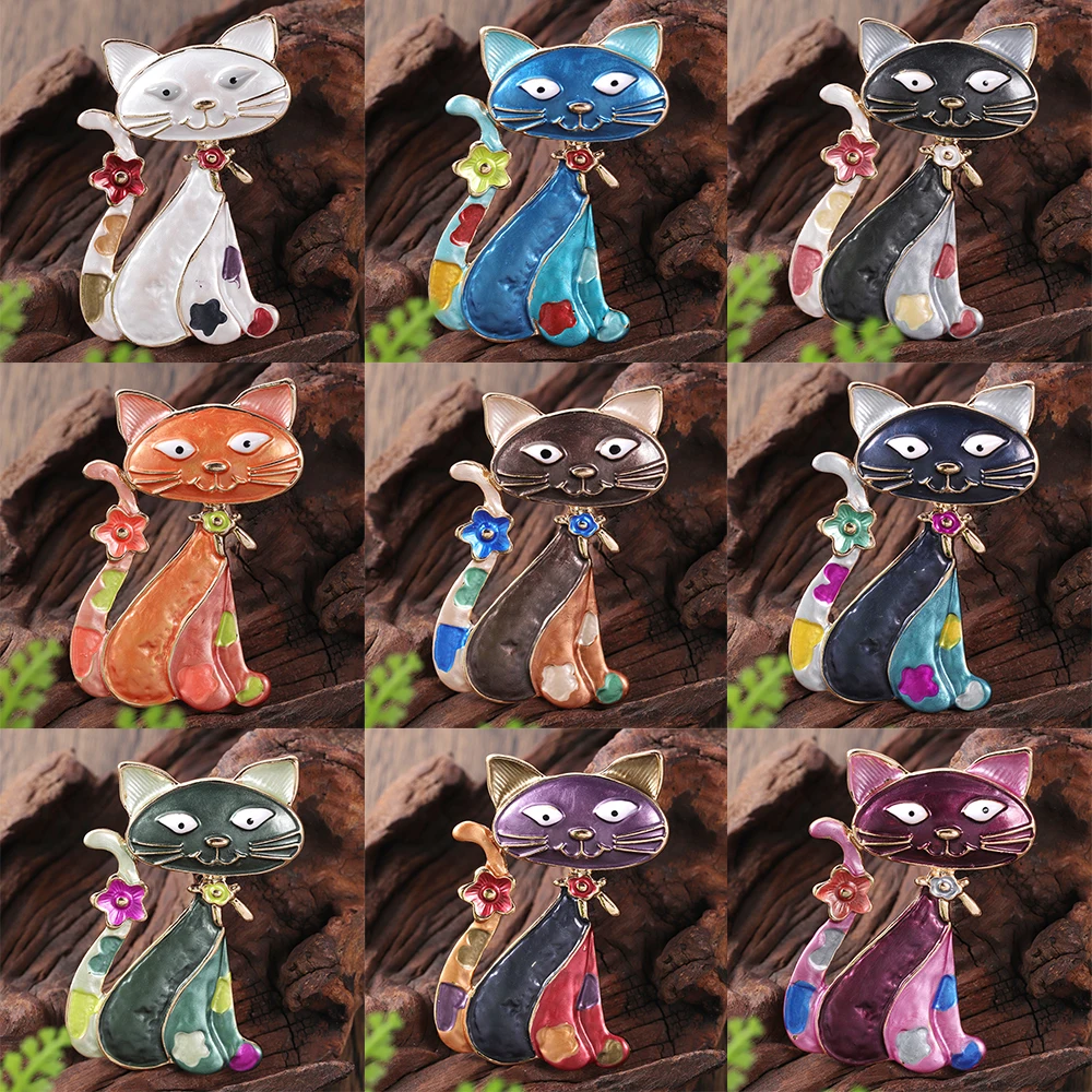 Fashion Multicolor Cat Shape Brooches for Women Accessories Girls New Trendy Drip Oil Brooch Pin Daily Party Prom Jewelry Gift