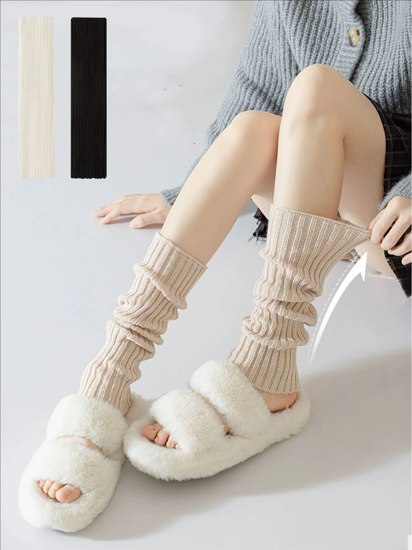 

1 Pair Of Autumn And Winter Women's Solid Color Fashionable Clothing Fashionable And Simple JK Knitted Foot Cover Crochet Socks