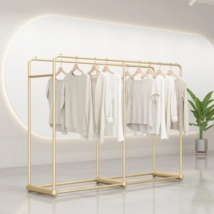 Black clothing store display rack Double row floor-to-ceiling hanger for women's clothing store Nakajima