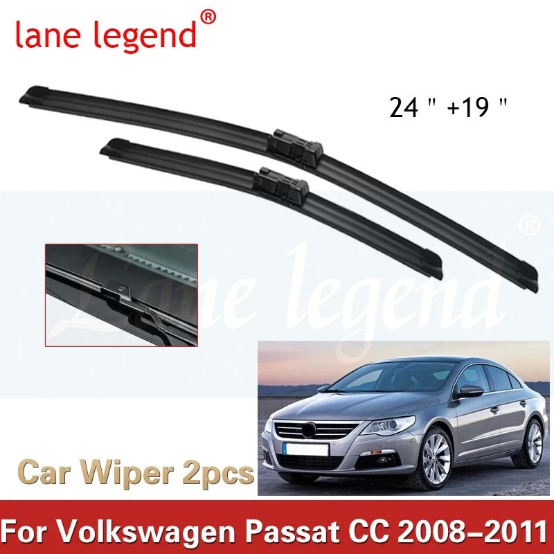 Car Wiper LHD Front Wiper Blades For Volkswagen VW Passat CC 2008 - 2011 Windshield Windscreen Window Car Rain Brushes 24\'\'+19\'\'