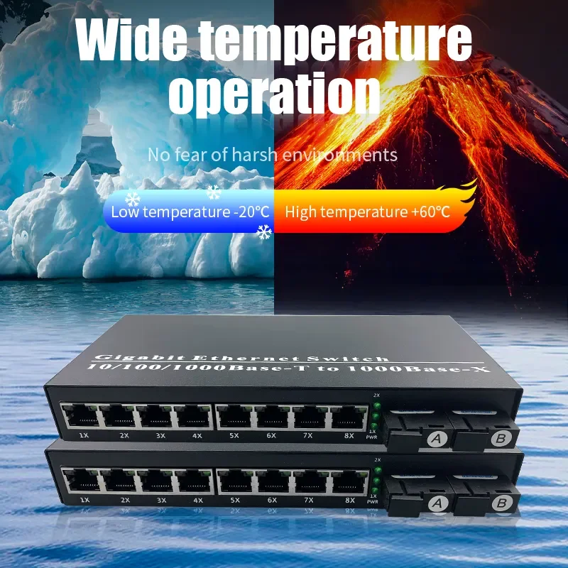 100/1000M Fiber Optic RJ45 Ethernet Switch 2 Fiber Port 8RJ45 Port Single Fiber Media Converter Wwitch