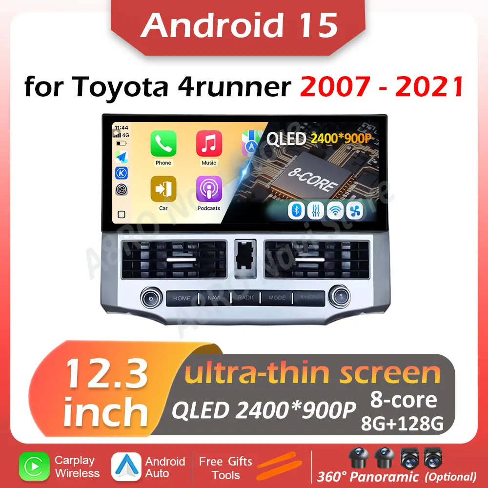 for Toyota 4runner 2007 2008 2009 2010 2011- 2021 Wireless Carplay Android 15 DSP Stereo Intelligent System Auto Tools No 2 din