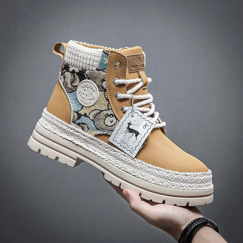 Men's High Top Boots Fashion Leather Casual Ankle Boots Outdoor Work Safety Boots for Men Designer Motorcycle Boot Botas Hombre image 3