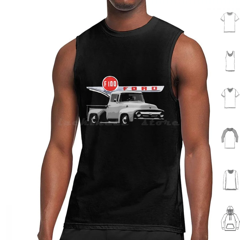 1950's F100 Antique Truck Tank Tops Vest Sleeveless Retro Classic Car F150 Classic Pick Up Truck Black Vintage Pickup Pickup