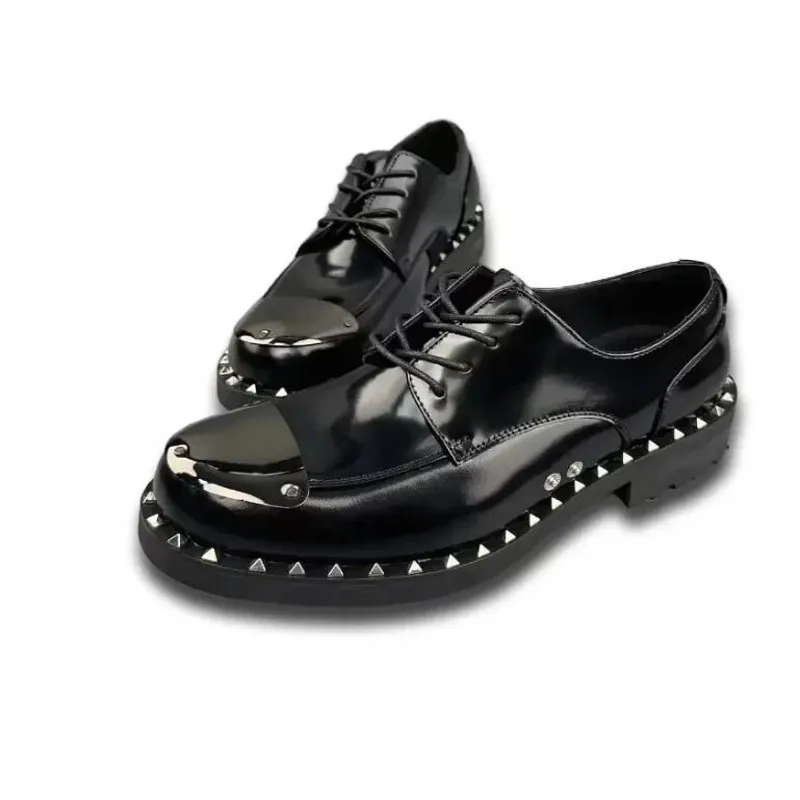 Thick heel Men Oxfords Fashion British Style Mens Derby Shoes Handmade Cow Leather Men Dress Shoes
