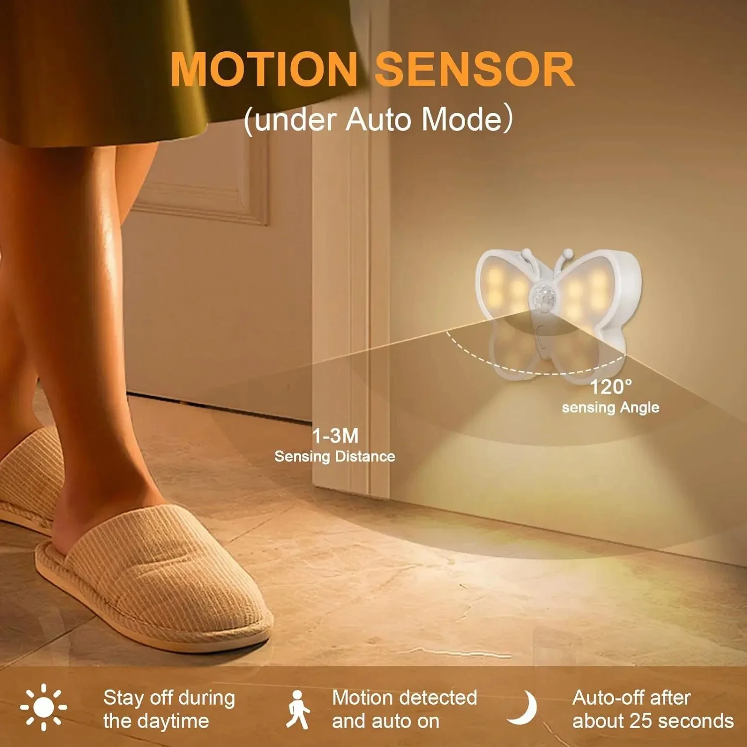 Novel Butterfly LED Night Light with Motion Sensor, Dual Color Temperature Adjustment and Adjustable Brightness USB Charging Lig