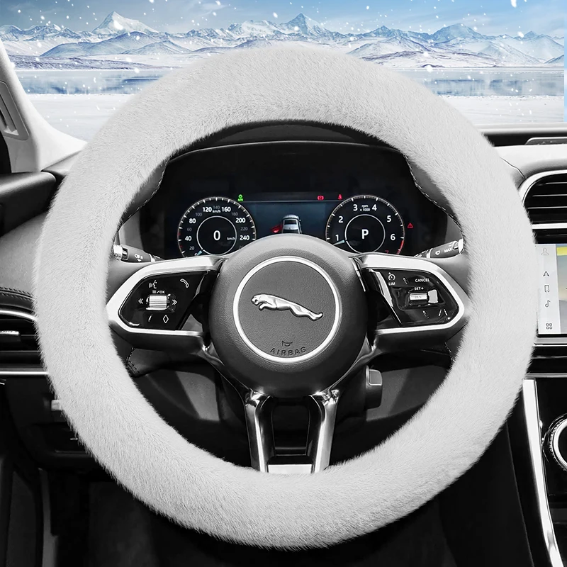 

Suitable for Jaguar Long Plush Steering Wheel Cover, Fashionable Autumn and Winter Warm Non-Slip Protective Cover, Suitable for