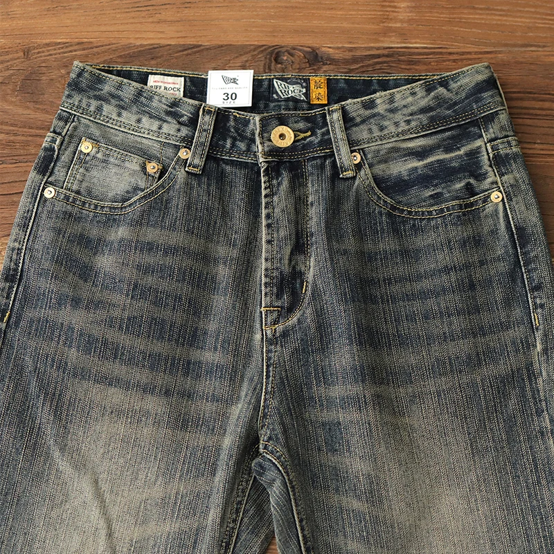 Jeans dritti piccoli con trama di bambù da uomo retrò americano lavato vecchia primavera e autunno nuovi pantaloni casual da uomo