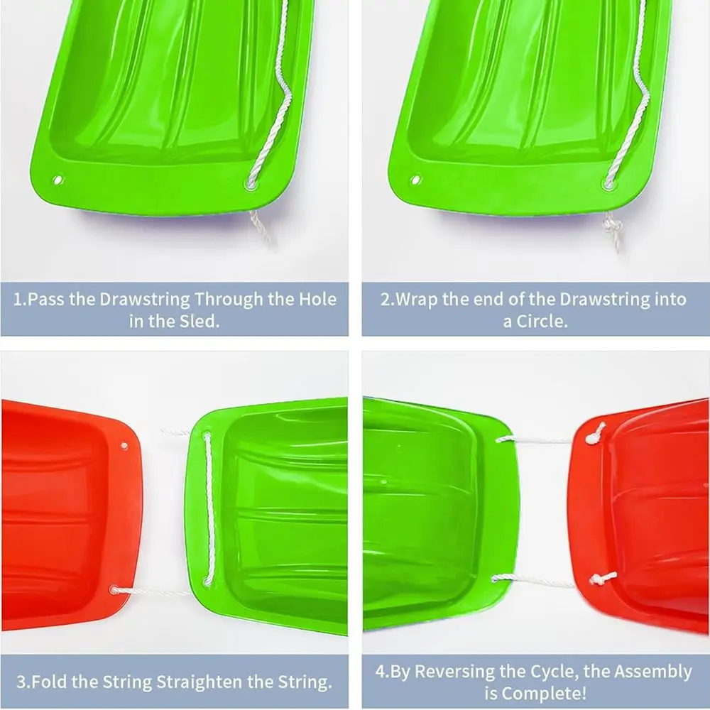 Durable 35 Snow Sleds with Rope & Handles for Kids and Adults, Smooth-Glide for 1-2 Riders