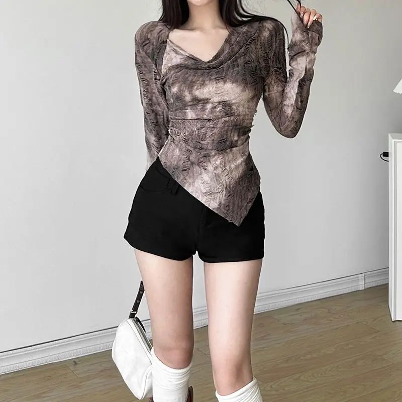 

Vintage Chic Y2k Japanese Top for Women Fashion Trend All-match T-shirts Spring Autumn New Irregular Slim Fit Tee Shirt