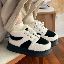 Versatile Winter Fashion Cotton Shoes Men's Women's Women's Comfortable Warm Non-slip Retro Lamb's Wool Bread Shoes Shoelace