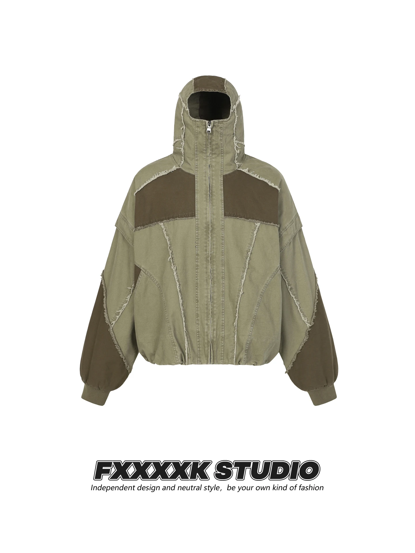 

Мужская повседневная модная куртка-пальто FXK Original American High Street Design с капюшоном, в стиле пэчворк, с бахромой и цветными вставками