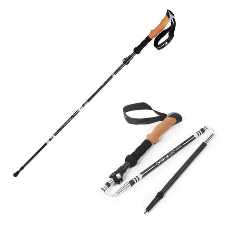 Leichte, zusammenklappbare 5-teilige Teleskop-Wanderstöcke aus Carbonfaser für Outdoor-Aktivitäten/Trekking.
