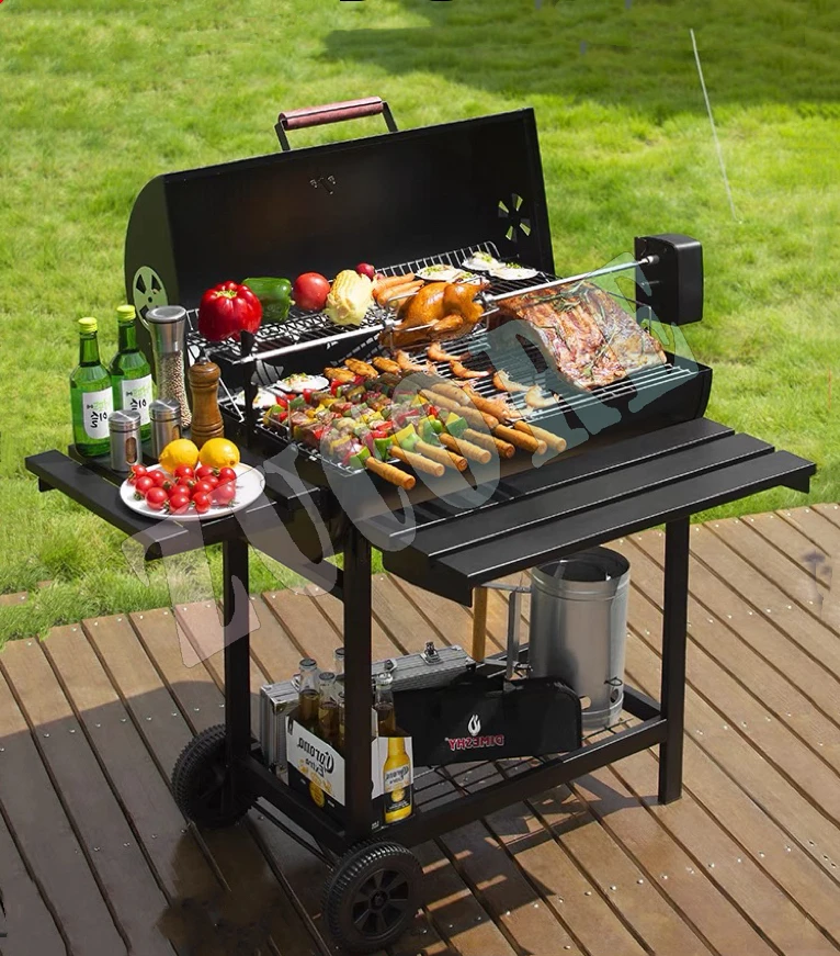 Parrilla de barbacoa doméstica, horno al aire libre de carbón, carrito de barbacoa, Control de temperatura, altura ajustable, herramienta de fiesta familiar